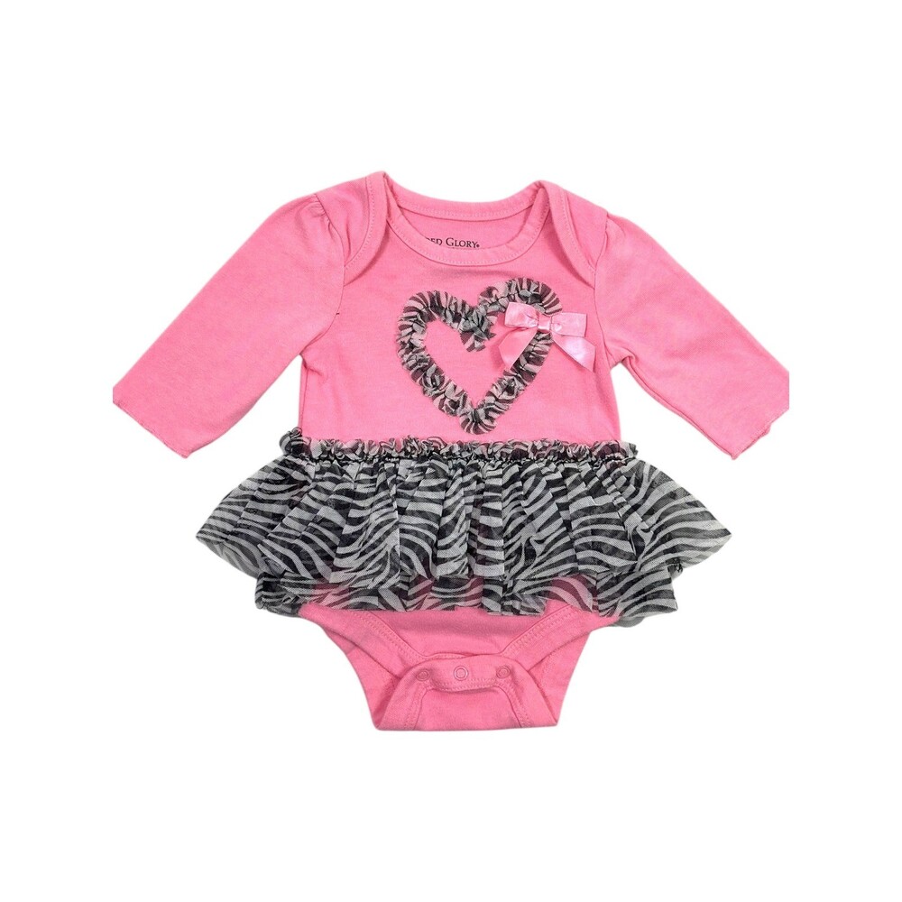 Faded Glory Newborn Baby Girl Pink Long Sleeve Bodysuit Tutu Heart Zebra Print